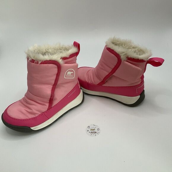 Sorel Whitney II Short Faux Fur Winter Boots Pink Girls Youth Size 9 EU 26